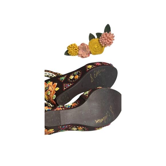 Sam Edelman Boho Embroidered Platform Wedge Sandals Ankle Strap Espadrille 7.5 - Picture 10 of 13